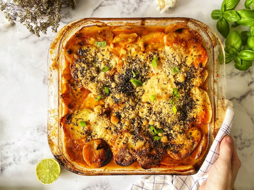 Vegetarian potato dump lasagna casserole Munchyesta