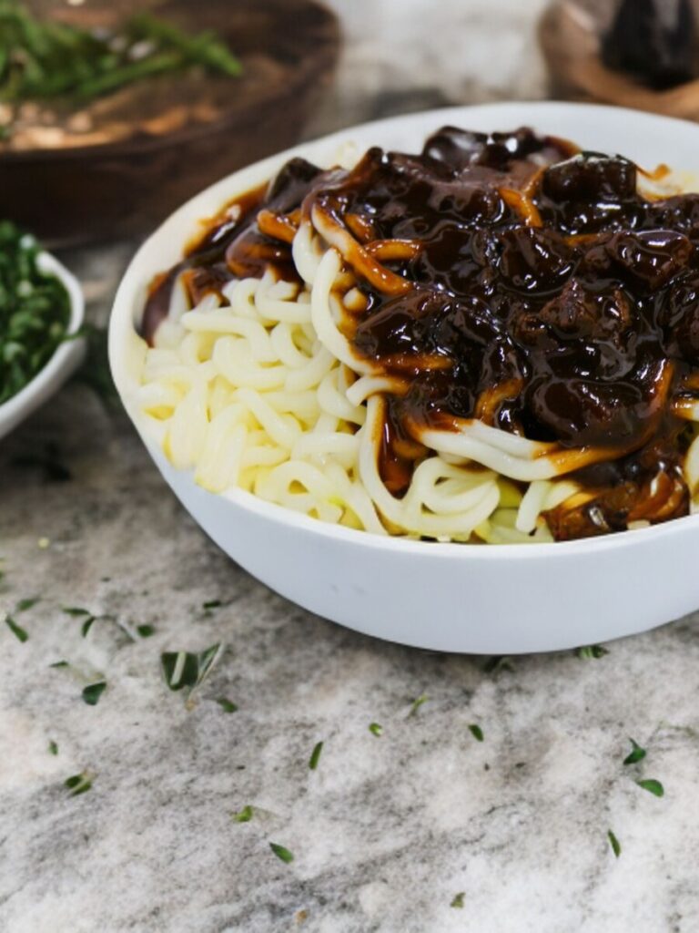 Easy Korean Black Bean Noodles Recipe Jajangmyeon Munchyesta Black Bean Ramen Recipe 21 768x1024